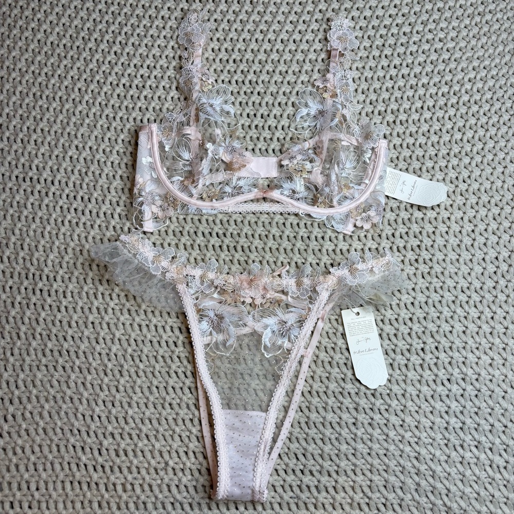 For Love And Lemons Pink Floral Lace Lingerie Set